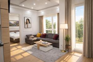 a living room with a couch and a table at Extra Apartman in Banja Luka