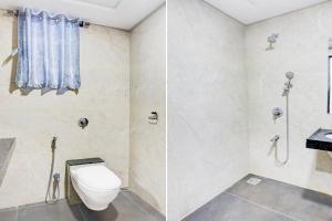 a bathroom with a toilet and a shower at Super Collection O Pashan-Sus Road Baner Formerly Grey Stone in Pune