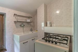 a kitchen with a stove and a sink at Casa Maria in Mezzolago +70 photos