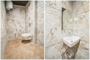 two pictures of a bathroom with a toilet and a sink at Hotel O Mahakal Temple Formerly Shivangam in Ujjain +35 photos