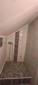 an empty bathroom with a shower in a room at Casa Bunicii in Podu Dîmboviţei +46 photos
