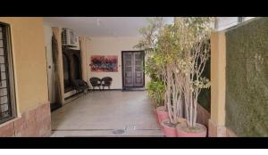 a hallway with potted trees in pots in a building at The Grandeur Suite 1 in Rawalpindi +2 photos
