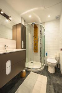 a bathroom with a shower and a toilet and a sink at Cocon des dunes in Camiers +13 photos