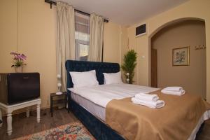 a bedroom with a bed and a tv and a window at Maison BERTHELOT in Bucharest