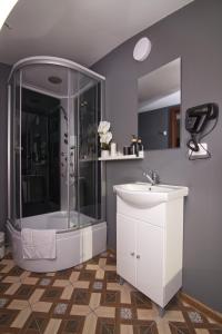 a bathroom with a shower and a sink at Maison BERTHELOT in Bucharest +65 photos