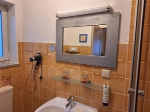 a bathroom with a sink and a mirror at Villa Bruderfels, Garni in Rodalben +35 photos