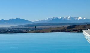 a large body of water with mountains in the background at Villa Ambition in Zălan
