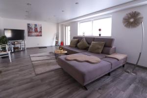 a living room with a couch and a tv at Ferienwohnung Nachtweide in Wadgassen