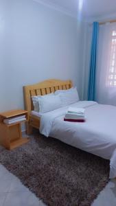 a bedroom with two twin beds and a night stand at Panorama bnbs meru in Meru