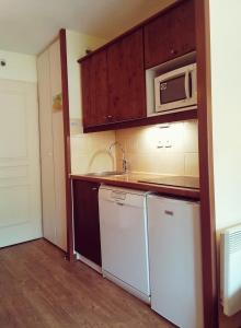 a small kitchen with a sink and a dishwasher at Au coeur de l'Ariège in Ax-les-Thermes