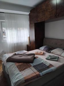 a bedroom with two twin beds and a window at Apartment TiBi in Kumanovo