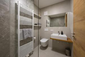 a bathroom with a toilet and a sink at Schmitt Bräu - Hotel und Brauereigasthof in Scheßlitz