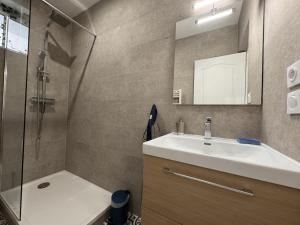 a bathroom with a sink and a shower at Le Cocon Maison Reve Excellence in Écommoy