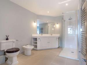 a bathroom with a toilet and a sink and a shower at 4 Bed in Pulborough oc-89346 in Fittleworth +15 photos