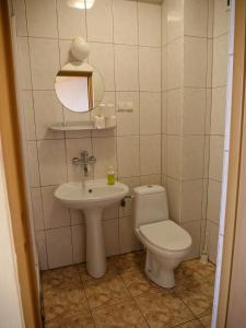 a small bathroom with a toilet and a sink at Hotel Sowa in Częstochowa +28 photos