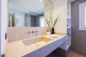 a bathroom with a sink and a large mirror at Apt le Nid in Tourrettes-sur-Loup