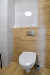 a bathroom with a white toilet in a room at Apartamenty Tilia Laskowa - Zator in Laskowa +96 photos