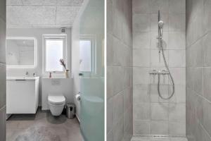 two pictures of a bathroom with a shower and a toilet at 941-Hvide-Sande-Langsand-167 in Hvide Sande +27 photos