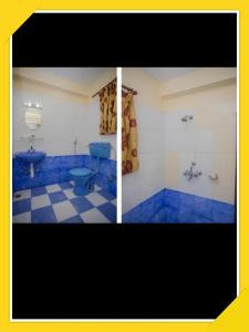 two pictures of a bathroom with a toilet and a sink at Hotel Bien Venue in Pokhara +9 photos