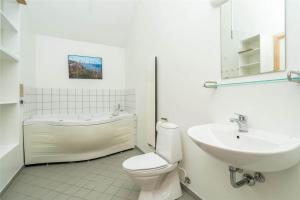 a bathroom with a toilet and a sink and a tub at 702-Hvide-Sande-Slusen-2 in Hvide Sande +21 photos