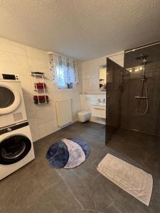 a bathroom with a shower and a toilet and a sink at Ferienapartment Lidia in Kastellaun