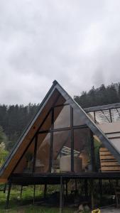 a house with a large window on the roof at Kasol A-Frame Cottage in Kasol