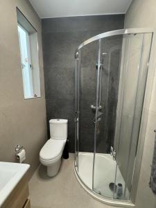 a bathroom with a shower and a toilet and a sink at Ta' Cenc Residence Block C, Apt 4 in Sannat +7 photos