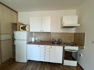 a kitchen with a white refrigerator and a sink at Appartamento Nivy con posto auto in Bratislava