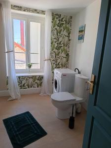 a bathroom with a toilet and a window at Appartement Refait a neuf avec accès au jardin , local vélo et Wifi in La Machine +7 photos