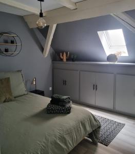 a bedroom with a large bed with a window at Bel appartement hyper centre in Sélestat