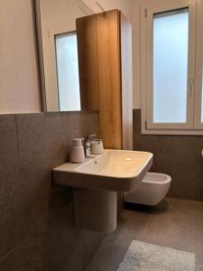 a bathroom with a sink and a mirror and a toilet at Villa Magnolia in Vicenza +29 photos