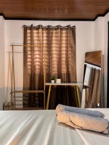 a bedroom with a bed and a curtain at Shiloh Homestay in General Luna