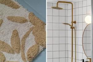 a bathroom with a shower with a rug and a shower head at 529-Lemvig-Lokkevej-61-A in Lemvig