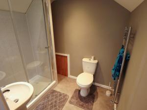a bathroom with a shower and a toilet and a sink at Seascape in Hunstanton +28 photos
