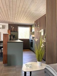 a kitchen with a counter and a table in a room at 0167-Romo-Julianehab-12 in Høm +37 photos