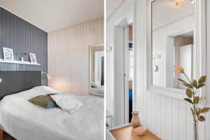 two pictures of a bedroom with a bed and a mirror at 0421-Romo-Vestergade-3-Ap-34 in Høm