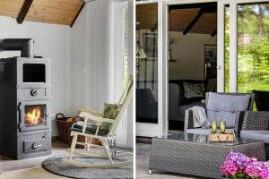two pictures of a living room with a fireplace at 0337-Romo-Kliren-1 in Høm
