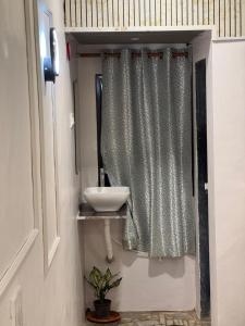 a bathroom with a sink and a mirror at Shree Savali Cottage in Revadanda +19 photos