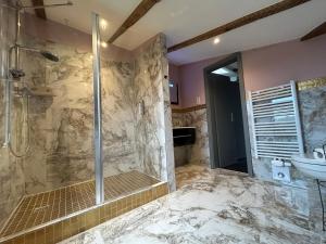 a bathroom with a shower and a sink at RosaVilla in Wilhelmshaven +19 photos