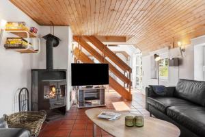 a living room with a couch and a fireplace at 2005-Romo-Thadesvej-14 in Høm