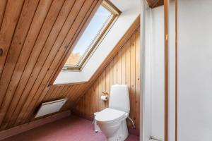 a bathroom with a toilet and a window at 2005-Romo-Thadesvej-14 in Høm +25 photos