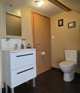 a bathroom with a white sink and a toilet at Grand Gite Angelique avec Jardin - Centre Ribeauvillé in Ribeauvillé +38 photos