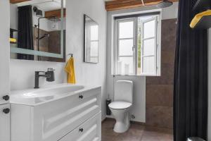 a bathroom with a sink and a toilet and a window at 2805-Romo-A-Hveyselsvej-8 in Høm +52 photos