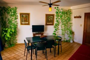 a dining room with a table and some plants at Departamento Centrico in Salta
