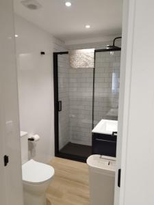 a bathroom with a toilet and a sink and a shower at Pretodomar3 in A Coruña