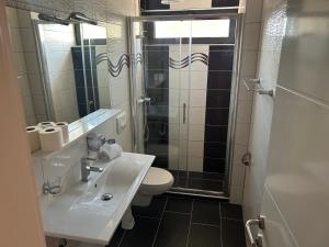 a bathroom with a sink and a toilet and a shower at Bonavita Zaton in Zaton