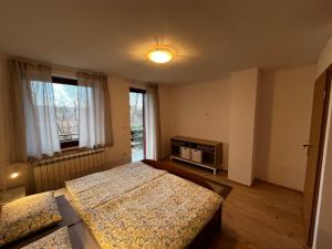 a bedroom with two beds and a television in it at Rumena hiša in Trnovo