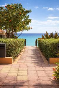 a walkway leading to the beach with the ocean in the background at Studio Bella in Philipsburg