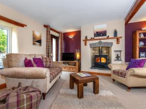 a living room with two couches and a fireplace at Yr Hen Felin in Mathry