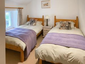 a bedroom with two beds and a window at Garries Cottage in Bassenthwaite